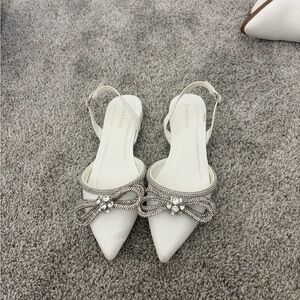 Aldo White Slingback Heels with Silver Accents